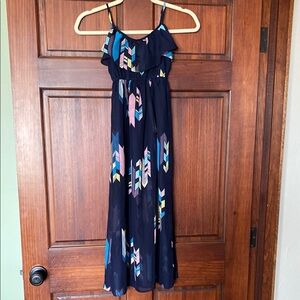 Navy Maxi Dress with Colorful Arrow Pattern